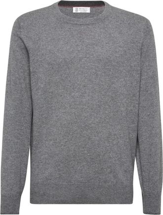 Brunello Cucinelli Trui met ronde hals - Heren - Cashmere truien - Grijs - 2XL - Kasjmier - Truien & Vesten