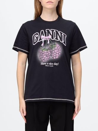 Ganni T-shirt in cotone con stampa logo a tema frutta e scollo a girocollo
