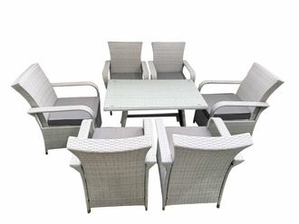 Fimous Outdoor Rattan Garden Furniture Set Patio 6 Chairs Plus Rectangular Dining Table Sets Light Grey Mixed