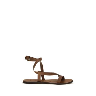 Maneb&igrave; Bruine Kalfsleren Bos Taurus Platte Sandalen
