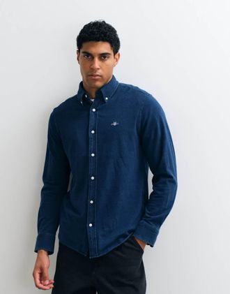 GANT camicia regular fit in jersey piqu&eacute; blu royal