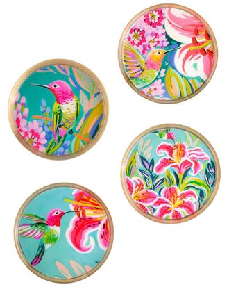 Tiramisu Tropical Hummingbird Metal Coaster Set- Floral Print