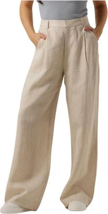 Gestuz Linnen Hoge Taille Broek Zandkleur - Dames - Wijde Broeken - Beige - M - Linnen - Broeken