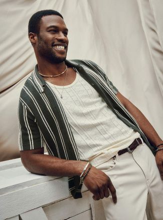 Le 31 Mens Striped pointelle knit shirt