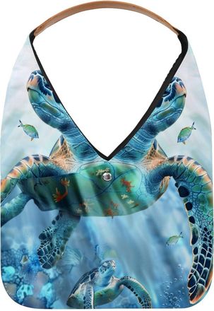 Generic Swimming Sea Turtle Reusable Lightweight Grocery Bags - Foldable Into Compact Pouch, Washable & Sturdy, Multipurpose for Shopping and Travel