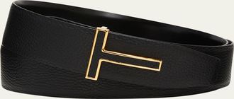 Tom Ford Mens Grained Leather T-Buckle Belt