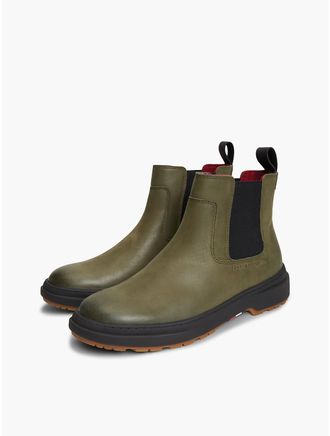 Tommy Hilfiger Mens Leather Chelsea Boot - Platinum Olive - US 11.5 / EU 45