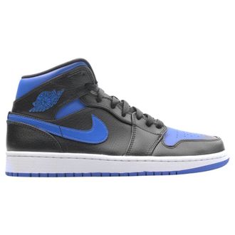 Nike Jordan Air Jordan 1 Mid Leather Mens Lace Up Trainers - Black Hyper Royal White - Size:UK 7.5