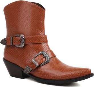 Generic Womens Mid Calf Western Cowboy Boots with Buckle,Square Toe & Retro Chunky Heel,Slip On Style,Brown,6.5 UK