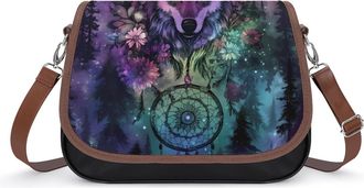 Generic Wolf Dreamcatcher1-colorful Small Womens Crossbody Bags Shoulder Handbag with Adjustable Strap for Travel