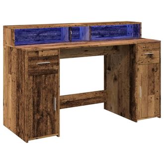 Berkfield Home Soft Desk with LED Lights Old Wood 140x55x91 cm Engineered Wood in Brown | Size: 140 x 55 x 91 cm