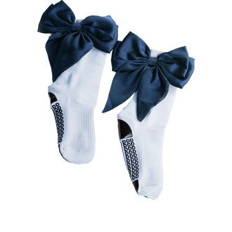 Arebesk Anna Bow No-Slip Grip Crew Socks in Light Blue/navy at Nordstrom, Size Medium