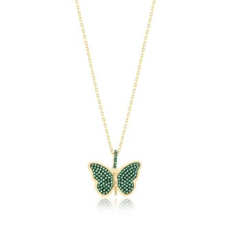 SHYMI Pav&eacute; Butterfly Necklace -.925 Sterling Silver, 14k Gold-Plated - Rhodium Plated, Cubic Zirconia Pav&eacute; Detailing, Adjustable Chain