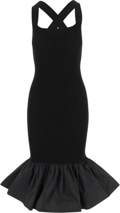 Patou Lange Jurk van Stretch Katoenmix - Dames - Casual kleedjes - Zwart - L - Katoen - Kleedjes