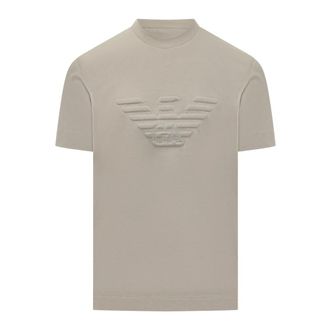 Emporio Armani T-shirt met logo-borduursel - Heren - T-shirts - Grijs - L - Katoen - Tops