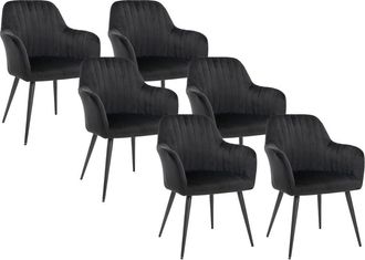 Vente-Unique Juego de 6 sillas con brazos de terciopelo y metal negro - Negro - ELEANA