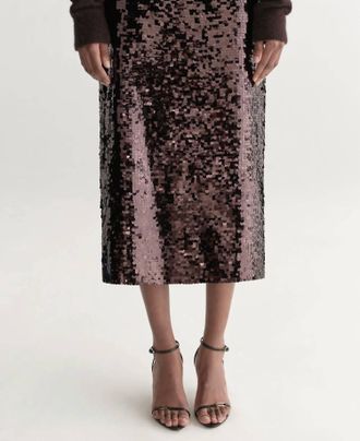 A.L.C. Kali Sequin Midi Skirt In Merlot