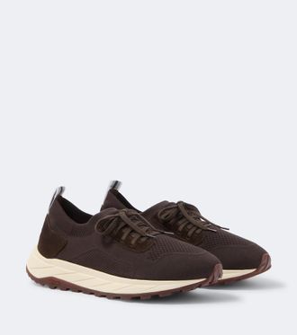 Fedeli Knitted suede-trimmed sneakers