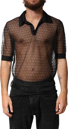 Dolce & Gabbana Black Sheer Short Sleeves Casual Polo Mens Top
