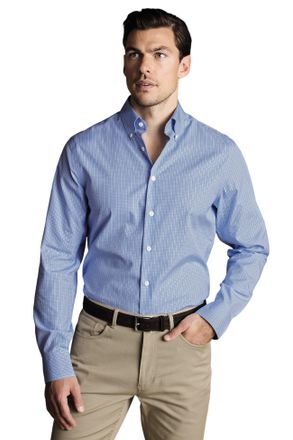 CHARLES TYRWHITT Mens Check Non-Iron Button-Down Oxford Slim Fit Shirt Single Cuff