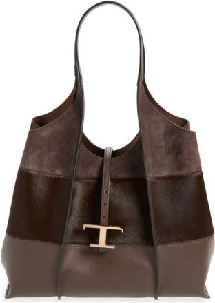 Tod's Medium TSB Suede & Genuine Calf Hair Tote in Marr Rock/Caffe/Marr Afr at Nordstrom