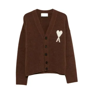 Ami Quota V-Neck Cardigan - Heren - Truien - Bruin - Maat: XS Wol