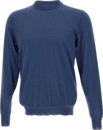 FILIPPO DE LAURENTIIS Rondgebreide trui - Heren - Ronde hals truien - Blauw - XL - Wol - Truien & Vesten