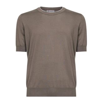 Brunello Cucinelli Brunello Cucinelli, Round-neck Knitwear, male, Brown, Size: 4XL Short-Sleeved Cotton Jersey