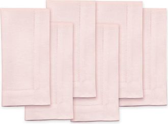 Solino Home Linen Dinner Napkins Set of 6, 20 x 20 Inch for Dining Table, Holiday and Everyday Table Decor - Classic Hemstitch in Pink at Nordstrom