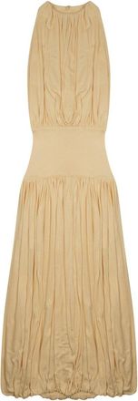 Toteme Draped Midi Dress With Gathered Bodice And Bubble Hem