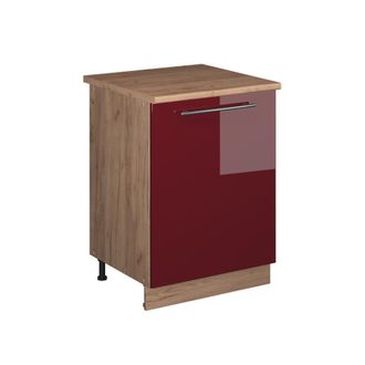 Vicco Mueble Bajo De Cocina Fame-line, Rojo Burdeos Alto Brillo/roble Dorado, 60 Cm 1 Puerta Con Encimera, Vicco