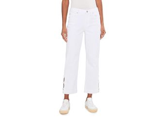 Liverpool L.A. 27 Kennedy Mid-Rise Crop Straight Leg Jeans with Pearl Trim Womens Jeans Bright White : 12 27, Cotton/Denim/Elastane