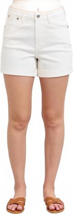 Judy Blue High Waist Double Roll Cuff Denim Shorts In White