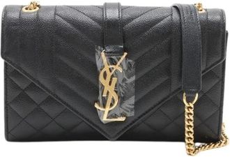 Saint Laurent Pre-owned Envelope Small Leather Chevron Quilted Shoulder Bag - Dames - Vintage Schoudertas - Zwart - ONE Size - Leer - Vintage