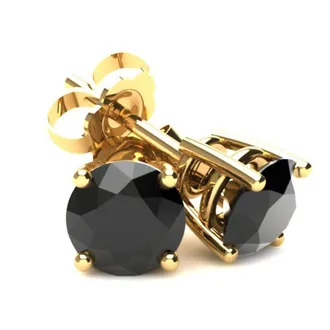 Pompeii3 Yellow Gold 3/8ct Round Cut Black Diamond Studs