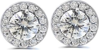 Pompeii3 3/4ct Halo Diamond Studs 14k White Gold 6.2mm wide