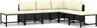 vidaXL Set De Muebles De Jard&iacute;n 6 Pzas Y Cojines Rat&aacute;n Sint&eacute;tico Negro Vidaxl