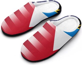 Generic US & Antigua And Barbuda Flag Funny Womens Cotton Slippers Shoes Novelty Soft Non-Slip Sole Home Shoe