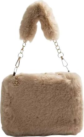 Generic Womens Plush Bags Plush Bag Women Top Handlebag Casual Crossbody Soft Cute Sling Chain Square Pouch Purse(Khaki)