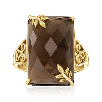 Ross-Simons Smoky Quartz Leaf Ring in 18kt Gold Over Sterling