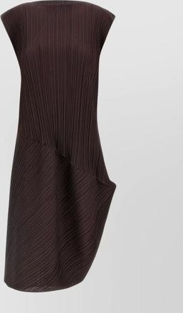 Pleats Please Issey Miyake midi dress with asymmetric hem and cap sleeves
