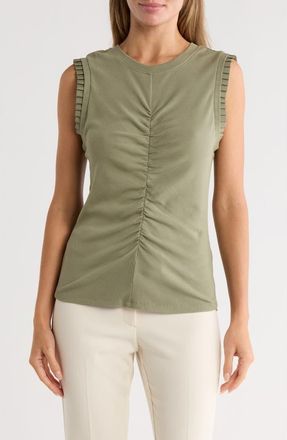 Democracy Ruched Rib Mixed Media Knit Top in Oregano at Nordstrom Rack, Size Small