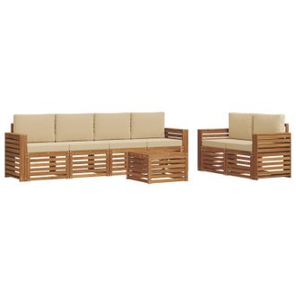 vidaXL Conjunto De Sof&aacute;s De Exterior Con Coj&iacute;n 7 Pcs Natural Y Beige Vidaxl