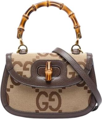 Gucci Pre-owned Jumbo GG Canvas Bamboo 1947 - Dames - Vintage Handtas - Beige - ONE Size - Leer - Vintage