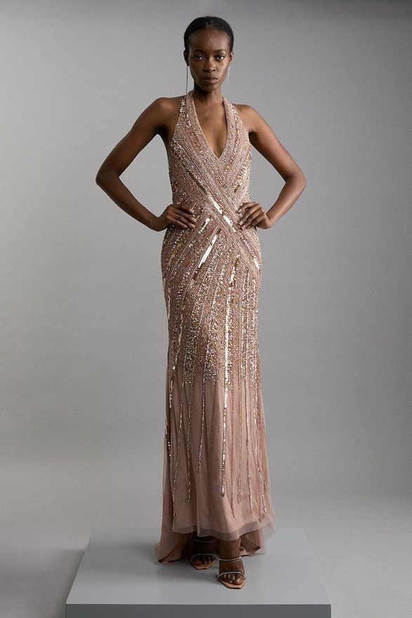 Maxi Dress Karen Millen Beaded Dress Karen Millen Premium Embellished  Tassel Sleeve Woven Maxi Dress In