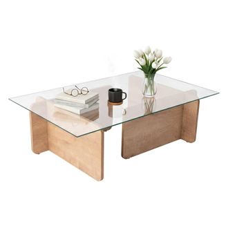 Dmora Dmora - Mesa De Caf&eacute; Kallias, Mesa De Centro Baja, Revistero Para Sof&aacute;, Estante De La Sala De Estar, 105x65 H30 Cm, Roble