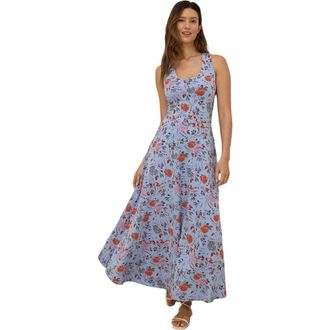Pact Organic Cotton Fit & Flare Open Back Maxi Dress in Nightfall Blooms Blue at Nordstrom, Size X-Large