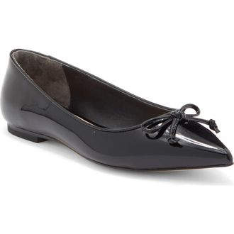 Stuart Weitzman Gabby Pointed Toe Bow Flat in Black/Black at Nordstrom Rack, Size 5.5