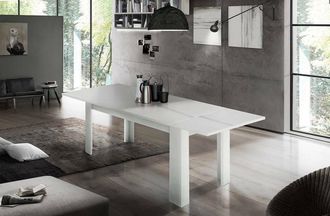 Dmora Mesa De Comedor Extensible, Made In Italy, Mesa Moderna Con Extensiones, Consola Extensible, Cm 140 / 190x90h75, Color Alerce Blanco Brillante, Con Em