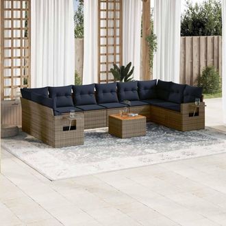 vidaXL Vidaxl Set Divani Da Giardino 11 Pz Con Cuscini Grigio In Polyrattan